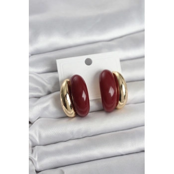 Damla Model Bordo Vintage Gold Renk Kadın Küpe