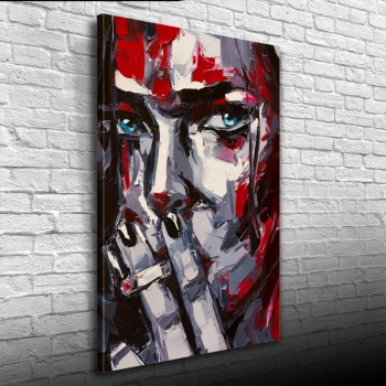 Dekoratif Yağlıboya Dokulu Kırmızı Gri Tonlarda Kadın Silueti Kanvas Tablo 50 x 70