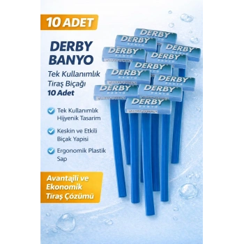 Derby Banyo Tek Kullanımlık Tıraş Bıçağı 10 Adet Plastik Saplı Ekonomik Pratik Tıraş Jileti