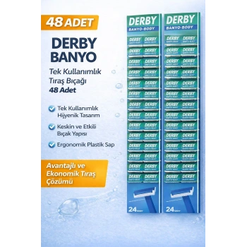 Derby Banyo Tek Kullanımlık Tıraş Bıçağı 48 Adet Avantajlı Ekonomik Paket Plastik Saplı Tıraş Jileti