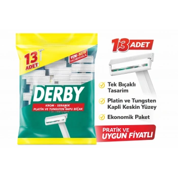 Derby Tek Bıçaklı Tıraş Bıçağı 13’lü 1 Paket Krom Seramik Platin ve Tungsten Kaplı Ekonomik Paket