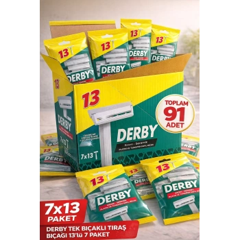 Derby Tek Bıçaklı Tıraş Bıçağı 13’lü 7 Paket 91 Adet Krom Seramik Platin ve Tungsten Kaplı Ekonomik Set