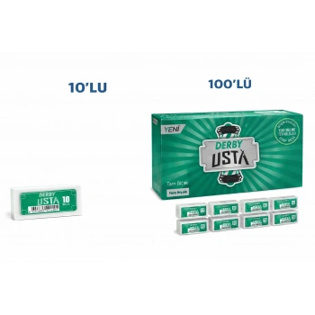 Derby Usta Çift Taraflı Jilet Tam Bıçak Berber Jileti 10LU 1 PAKET