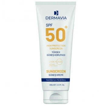 Dermavia SPF 50+ Su Bazlı Güneş Kremi 100 ml - UVA/UVB Koruma, Parfümsüz, Tüm Cilt Tipleri için
