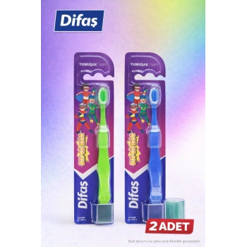Difaş Kids Çocuk Diş Fırçası 2 Adet Yumuşak Kıllı Koruyucu Kapaklı