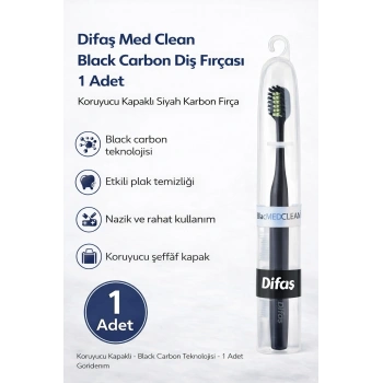 Difaş Med Clean Black Carbon Diş Fırçası 1 Adet Koruyucu Kapaklı Siyah Karbon Fırça