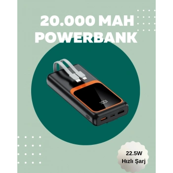 Dijital Ekranlı 20.000 mAh Powerbank | 22.5W Hızlı Şarj + Çoklu Bağlantı Seçeneği