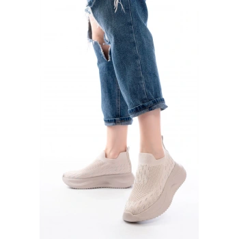 DM-707  Bej Fileli Faillant Taban Taş Aksesuarlı Günlük Spor Ayakkabı