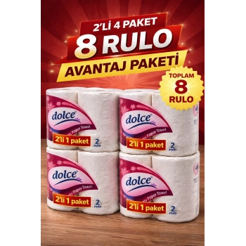 Dolce Çift Katlı Kağıt Havlu 2li Rulo 4 Paket Yüksek Emicili Çok Amaçlı Kağıt Havlu