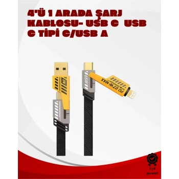 Dönüştürülebilir 4 Başlıklı Hızlı Şarj Kablosu – 1.2m, 65W, Dayanıklı ve Esnek Tasarım