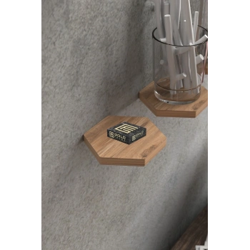 Duvar Rafı Dekoratif 3 Adet Çiçeklik Altıgen Ceviz