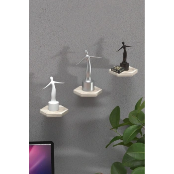 Duvar Rafı Dekoratif 3 Adet Çiçeklik Altıgen Efes