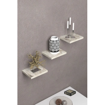 Duvar Rafı Dekoratif 3 Adet Çiçeklik Kare Efes