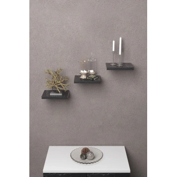 Duvar Rafı Dekoratif 3 Adet Çiçeklik Kare Siyah Mermer Desen