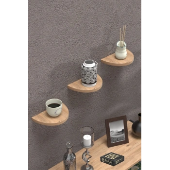 Duvar Rafı Dekoratif 3 Adet Çiçeklik Oval Ceviz