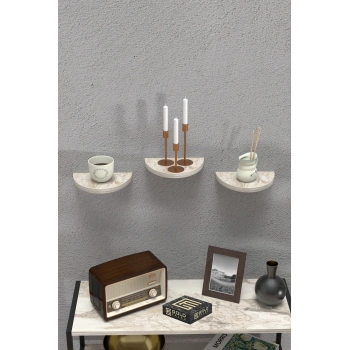 Duvar Rafı Dekoratif 3 Adet Çiçeklik Oval Efes