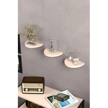 Duvar Rafı Dekoratif 3 Adet Çiçeklik Oval Krem