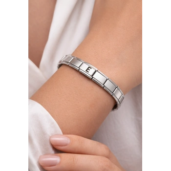 E Harfli Çelik Bileklik – Kişiye Özel Paslanmaz Çelik Kadın Bileklik – Esnek İtalyan Model