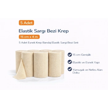 Elastik Sargı Bezi Krep 15 cm x 4 m 5 Adet Esnek Krep Bandaj Elastik Sargı Bezi Seti