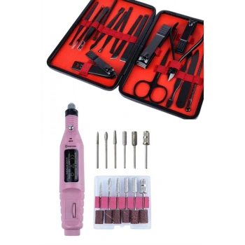 Elektrikli Manikür Pedikür Seti İkili Set 17 Parça Tırnak Bakımı Nasır Temizleme Tırnak Şekillendirme