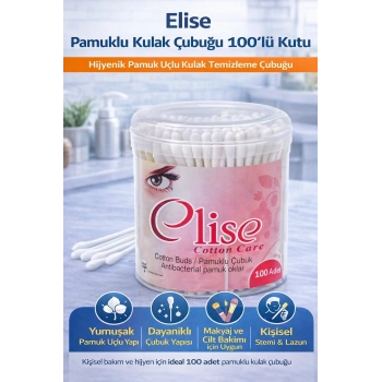Elise Pamuklu Kulak Çubuğu 100lü 1 Kutu Hijyenik Pamuk Uçlu Kulak Temizleme Çubuğu