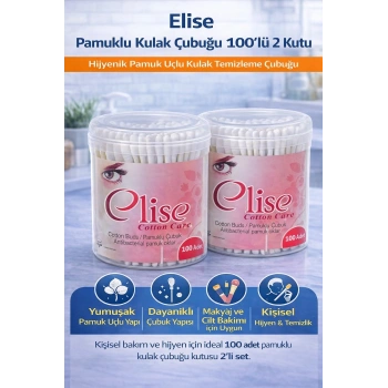 Elise Pamuklu Kulak Çubuğu 100lü 2 Kutu Toplam 200 Adet Pamuk Uçlu Kulak Temizleme Çubuğu