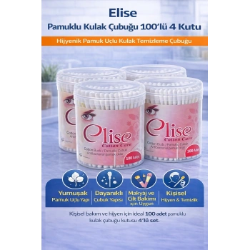 Elise Pamuklu Kulak Çubuğu 100lü 4 Kutu Toplam 400 Adet Pamuk Uçlu Kulak Temizleme Çubuğu