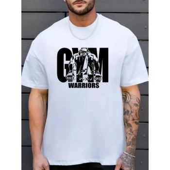 Erkek Baskılı Bisiklet Yaka Erkek T-shirt - Beyaz