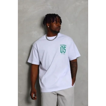 Erkek Baskılı T-Shirt Kısa Kol Bisiklet Yaka Regular Fit Rahat Kalıp Günlük Tişört - Beyaz