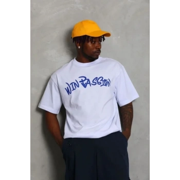 Erkek Baskılı T-Shirt Kısa Kol Bisiklet Yaka Regular Fit Rahat Kalıp Günlük Tişört - Beyaz