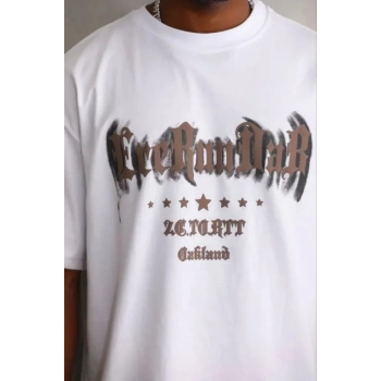 Erkek Baskılı T-Shirt Kısa Kol Bisiklet Yaka Regular Fit Rahat Kalıp Günlük Tişört - Beyaz