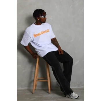 Erkek Baskılı T-Shirt Kısa Kol Bisiklet Yaka Regular Fit Rahat Kalıp Günlük Tişört - Beyaz