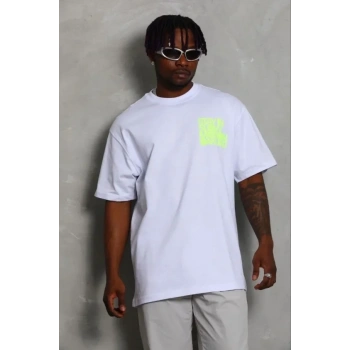 Erkek Baskılı T-Shirt Kısa Kol Bisiklet Yaka Regular Fit Rahat Kalıp Günlük Tişört - Beyaz