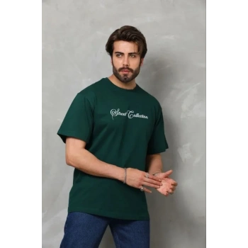 Erkek Baskılı T-Shirt Kısa Kol Bisiklet Yaka Regular Fit Rahat Kalıp Günlük Tişört - Çağla Yeşili