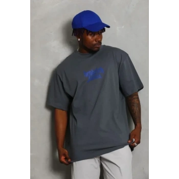 Erkek Baskılı T-Shirt Kısa Kol Bisiklet Yaka Regular Fit Rahat Kalıp Günlük Tişört - Füme