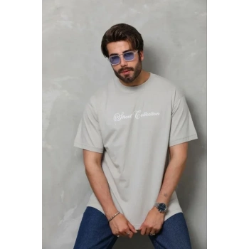 Erkek Baskılı T-Shirt Kısa Kol Bisiklet Yaka Regular Fit Rahat Kalıp Günlük Tişört - Gri