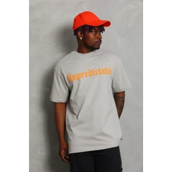 Erkek Baskılı T-Shirt Kısa Kol Bisiklet Yaka Regular Fit Rahat Kalıp Günlük Tişört - Gri