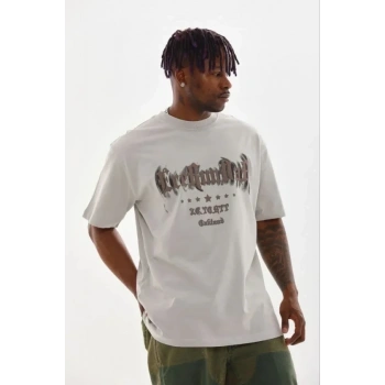 Erkek Baskılı T-Shirt Kısa Kol Bisiklet Yaka Regular Fit Rahat Kalıp Günlük Tişört - Gri