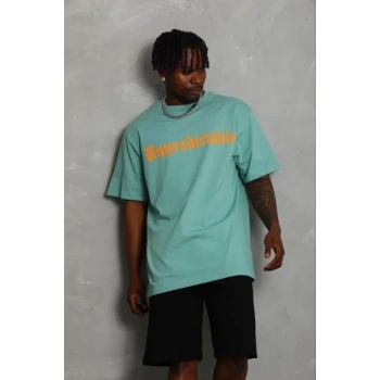 Erkek Baskılı T-Shirt Kısa Kol Bisiklet Yaka Regular Fit Rahat Kalıp Günlük Tişört - Mint Yeşili