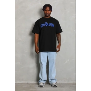 Erkek Baskılı T-Shirt Kısa Kol Bisiklet Yaka Regular Fit Rahat Kalıp Günlük Tişört - Siyah