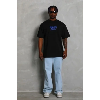 Erkek Baskılı T-Shirt Kısa Kol Bisiklet Yaka Regular Fit Rahat Kalıp Günlük Tişört - Siyah