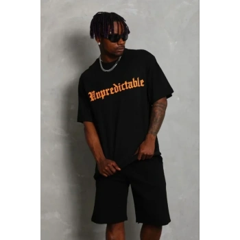 Erkek Baskılı T-Shirt Kısa Kol Bisiklet Yaka Regular Fit Rahat Kalıp Günlük Tişört - Siyah