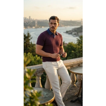 Erkek Desenli Kısa Kollu Triko Tişört - %100 Pamuk Akrilik