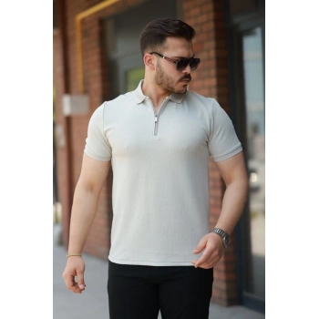 Erkek Fermuarlı Yaka Kısa Kollu Tişört