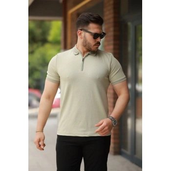 Erkek Fermuarlı Yaka Kısa Kollu Tişört
