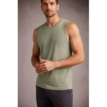 Erkek Flamlı Kumaş Sıfır Kolsuz Atlet Basic Spor Üst, Günlük Ve Fitness Kullanımına Uygun - Mint Yeşili