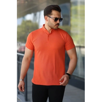 Erkek Hakim Yaka Dokuma Pamuklu Kumaş Kısa Kollu Tişört