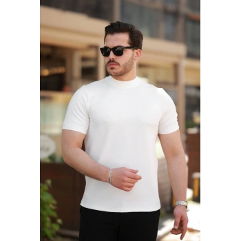 Erkek Ince çizgi Dokulu Kısa Kollu T-shirt