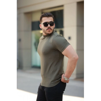 Erkek Ince çizgi Dokulu Kısa Kollu Tişört