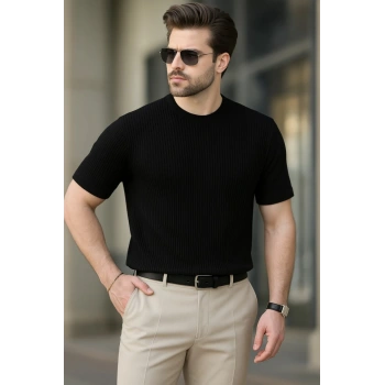 Erkek Kısa Kollu Bisiklet Yaka Triko Tişört